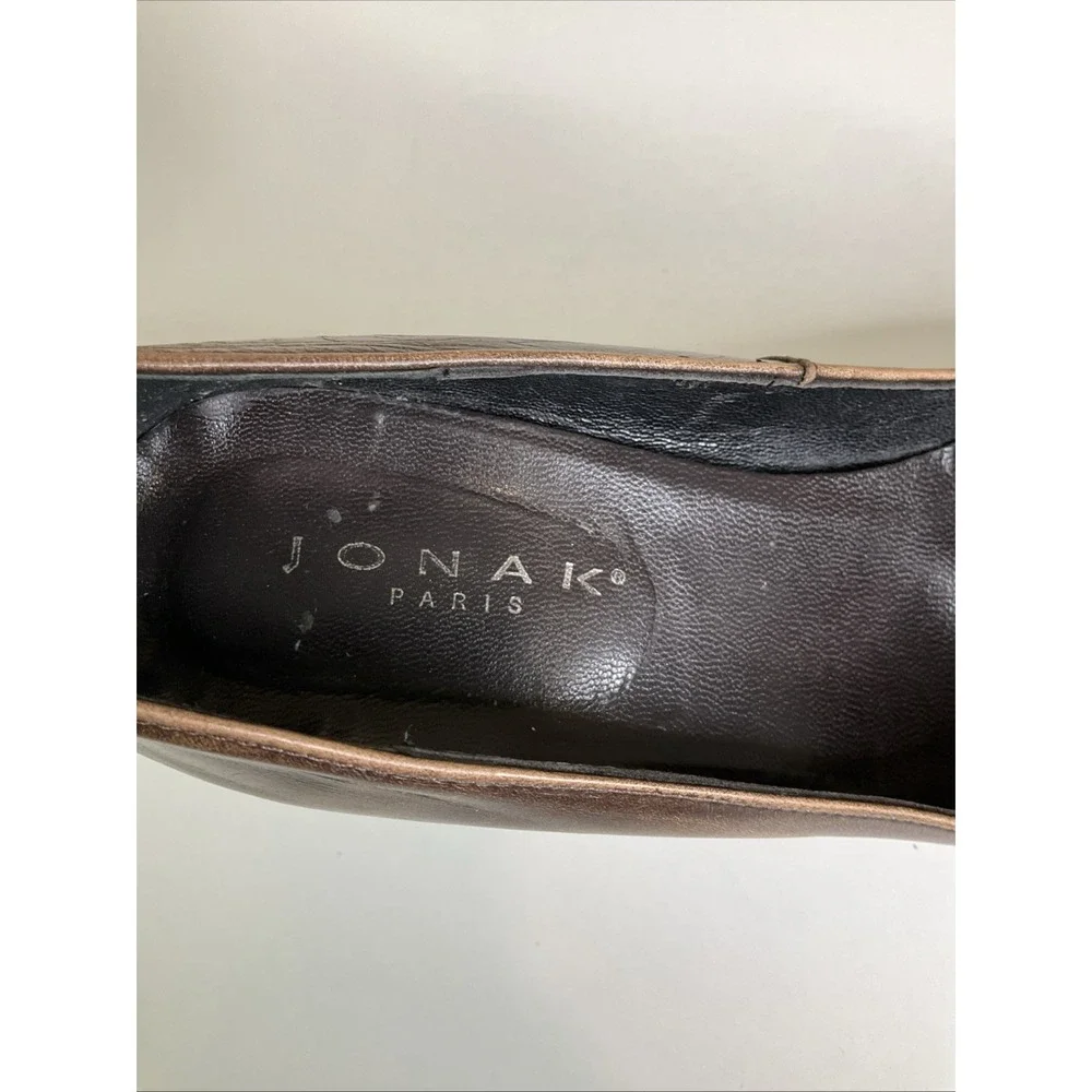 Jonak Paris Brown Leather Round Toe Block Platform Chunky Heels Retro Y2K 39 / 8